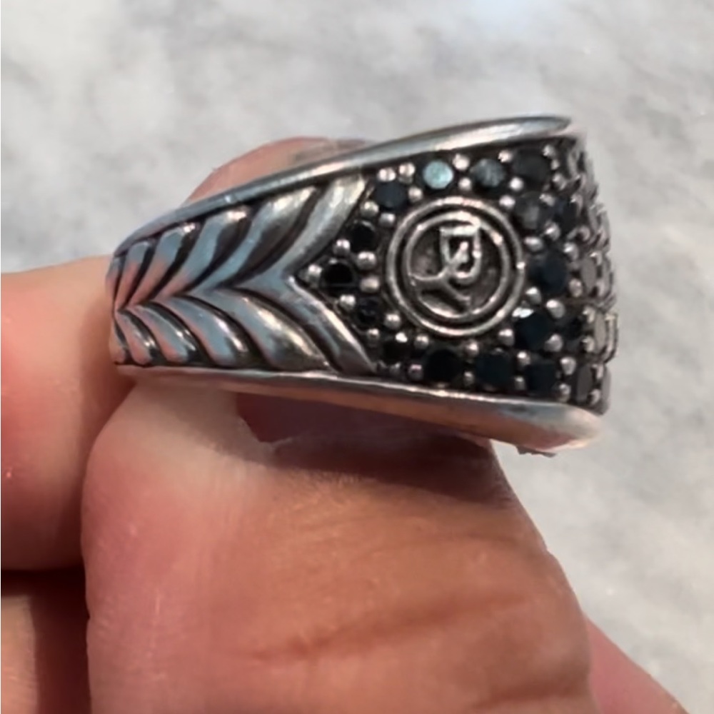 David Yurman size 10 black diamonds cocktail ring. Armory collection.